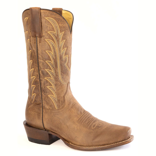 Men's Roper Mesa Rider handcrafted brown leather boots with cutter toe and 13-inch shaft