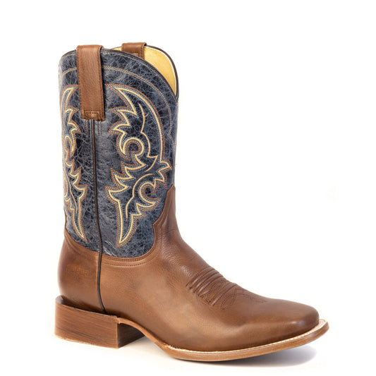 Men's Roper Hank Leather Boots handcrafted brown leather western boots with square toe and 11-inch shaft