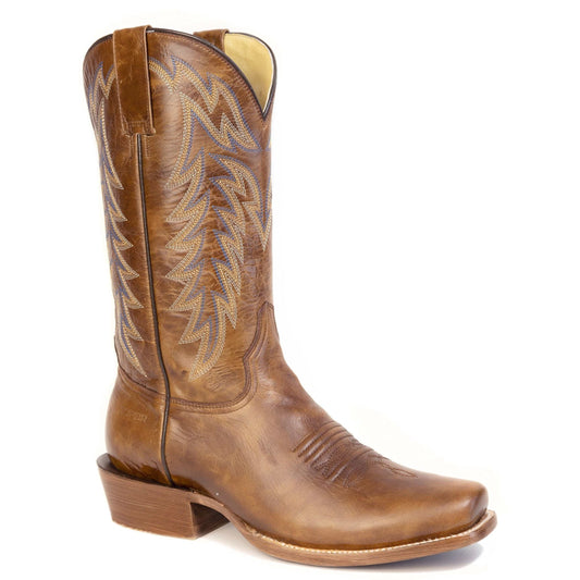 Men's Roper Ranger handcrafted brown cutter toe leather boots with 13-inch shaft and leather sole