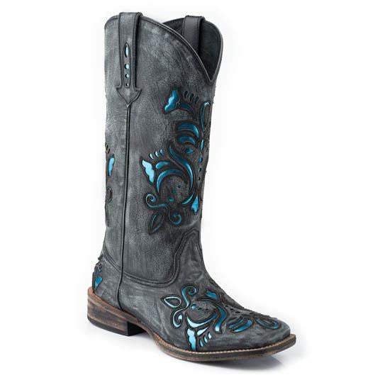 Damen Roper Belle Lederstiefel Handgefertigt Schwarz