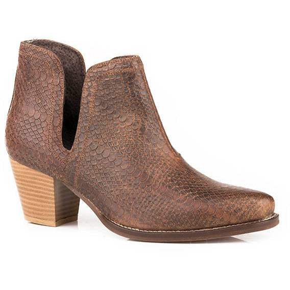 Women's Roper Rowdy Python PRINT Leather Boots Handcrafted Brown