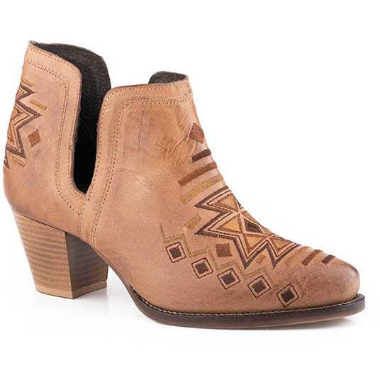 Roper Rowdy Aztec Ankle Lederstiefel für Damen, handgefertigt, Hellbraun