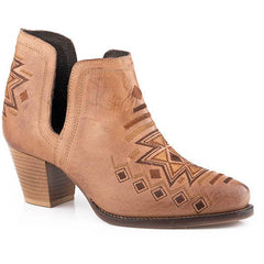 Women's Roper Rowdy Aztec Ankle Leather Boots Handcrafted Tan