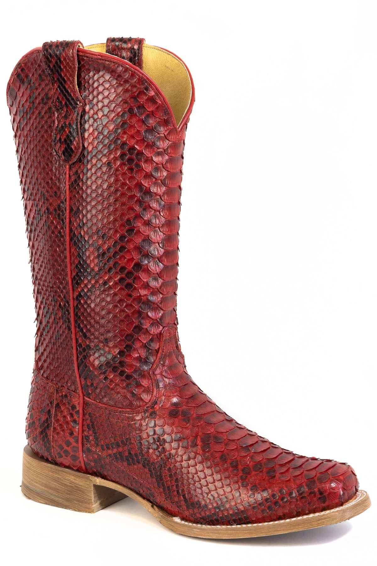 Women's Roper Fire Red Python Leather Boots Handcrafted Red