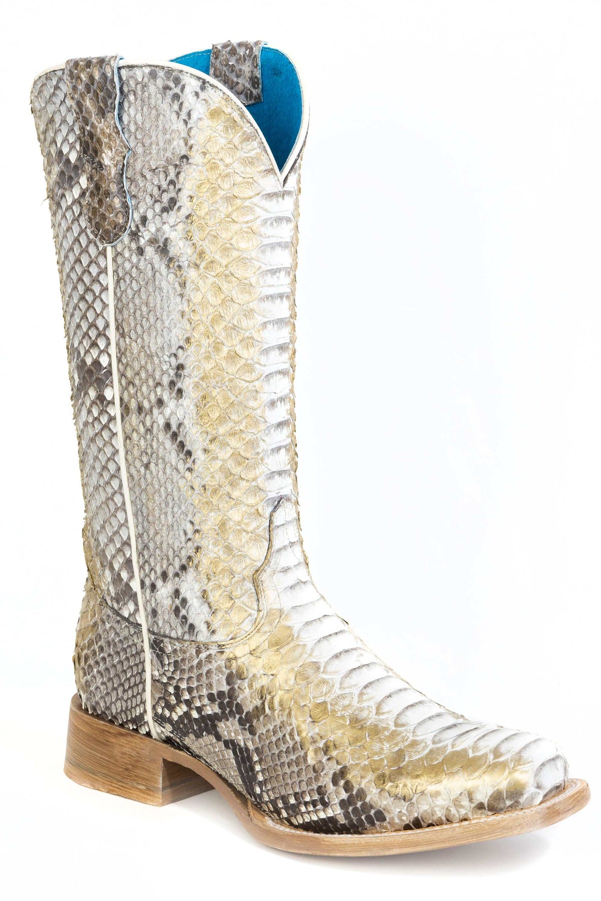Women's Roper White Snow Python Leather Boots Handcrafted White