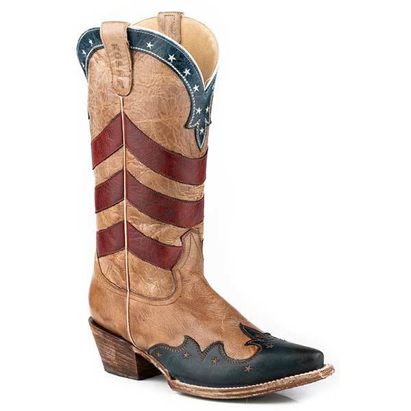 Women's Roper American Charm Leather Boots Handcrafted Tan