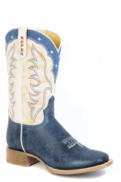 Women's Roper Americana Blue Leather Boots Handcrafted Blue