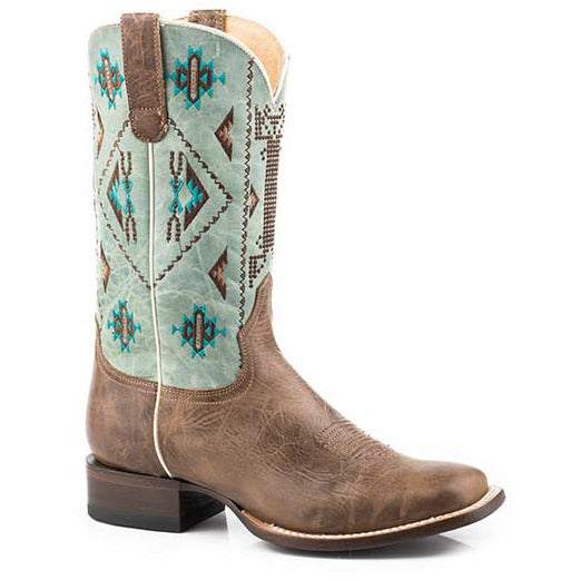 Women's Roper Out West Leather Boots Handcrafted Brown