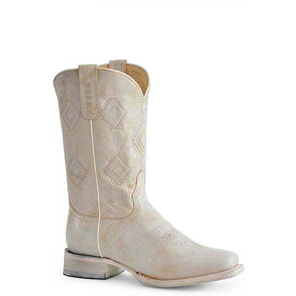 Damen Roper Aztec Lederstiefel Handgefertigt Weiß