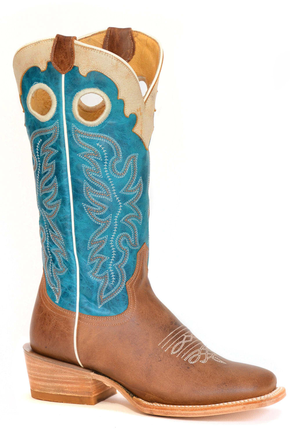 Women's Roper Ride 'Em Cowgirl Leather Boots Handcrafted Turquoise