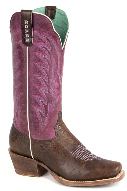 Women's Roper Cowgirl Leather Boots Handcrafted Brown