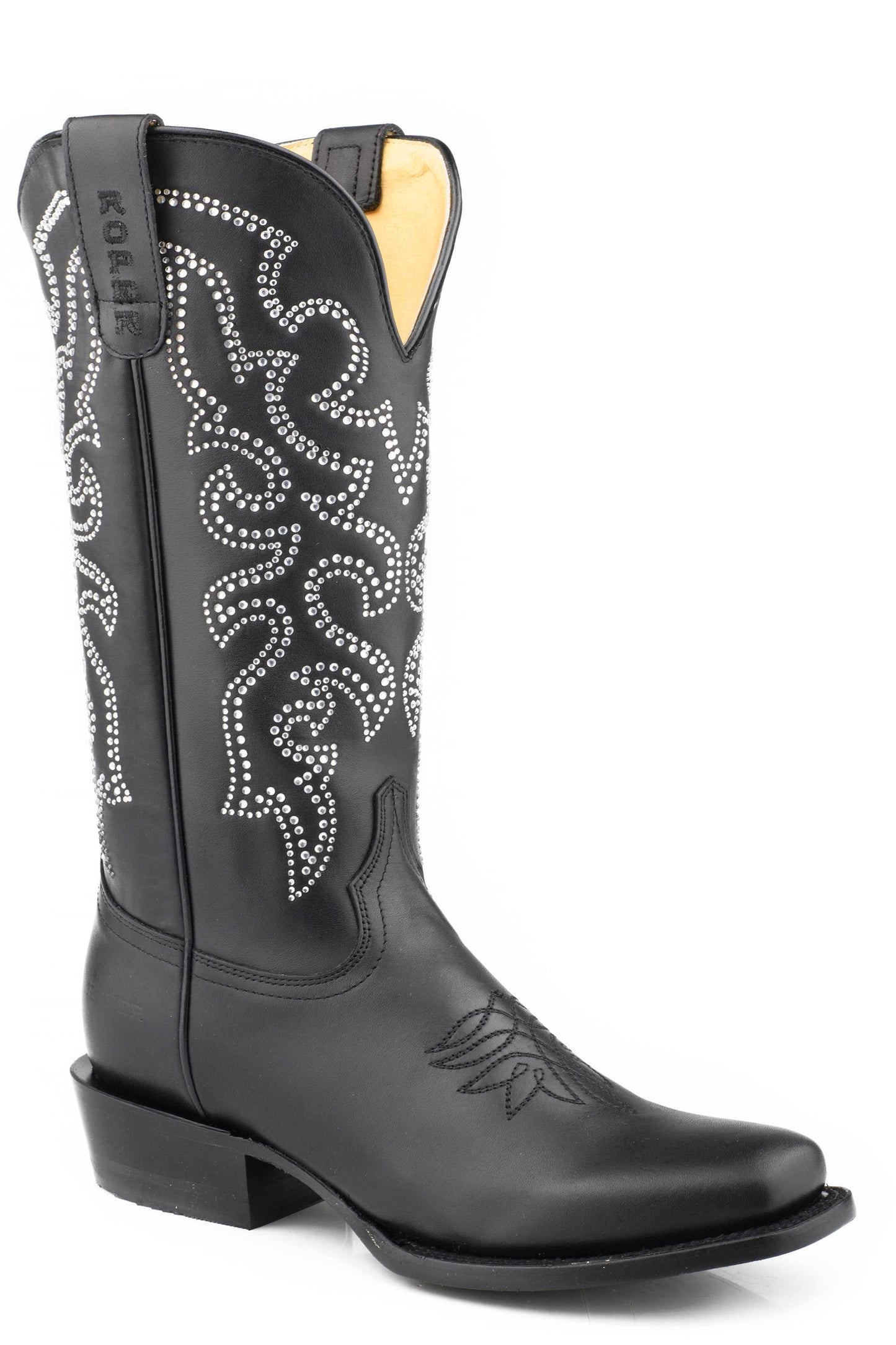 Women's Roper Sparkly Leather Boots Handcrafted Black