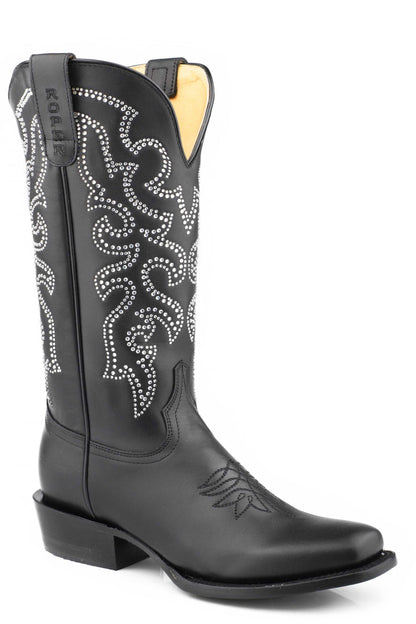 Women's Roper Sparkly Leather Boots Handcrafted Black