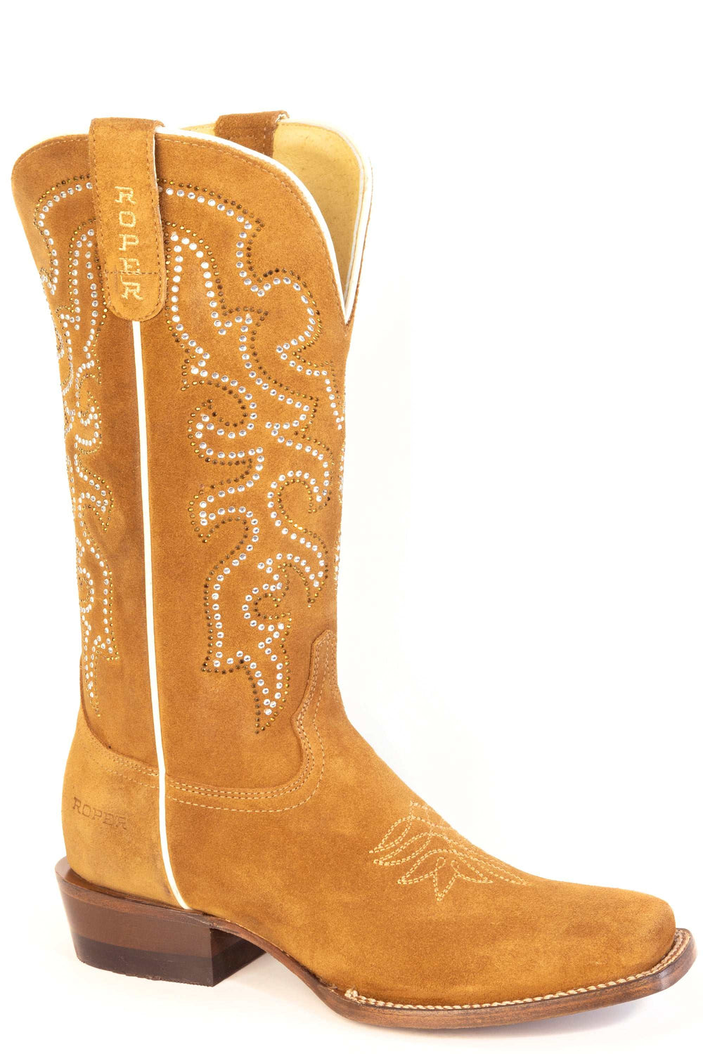 Women's Roper Classy Suede Leather Boots Handcrafted Tan