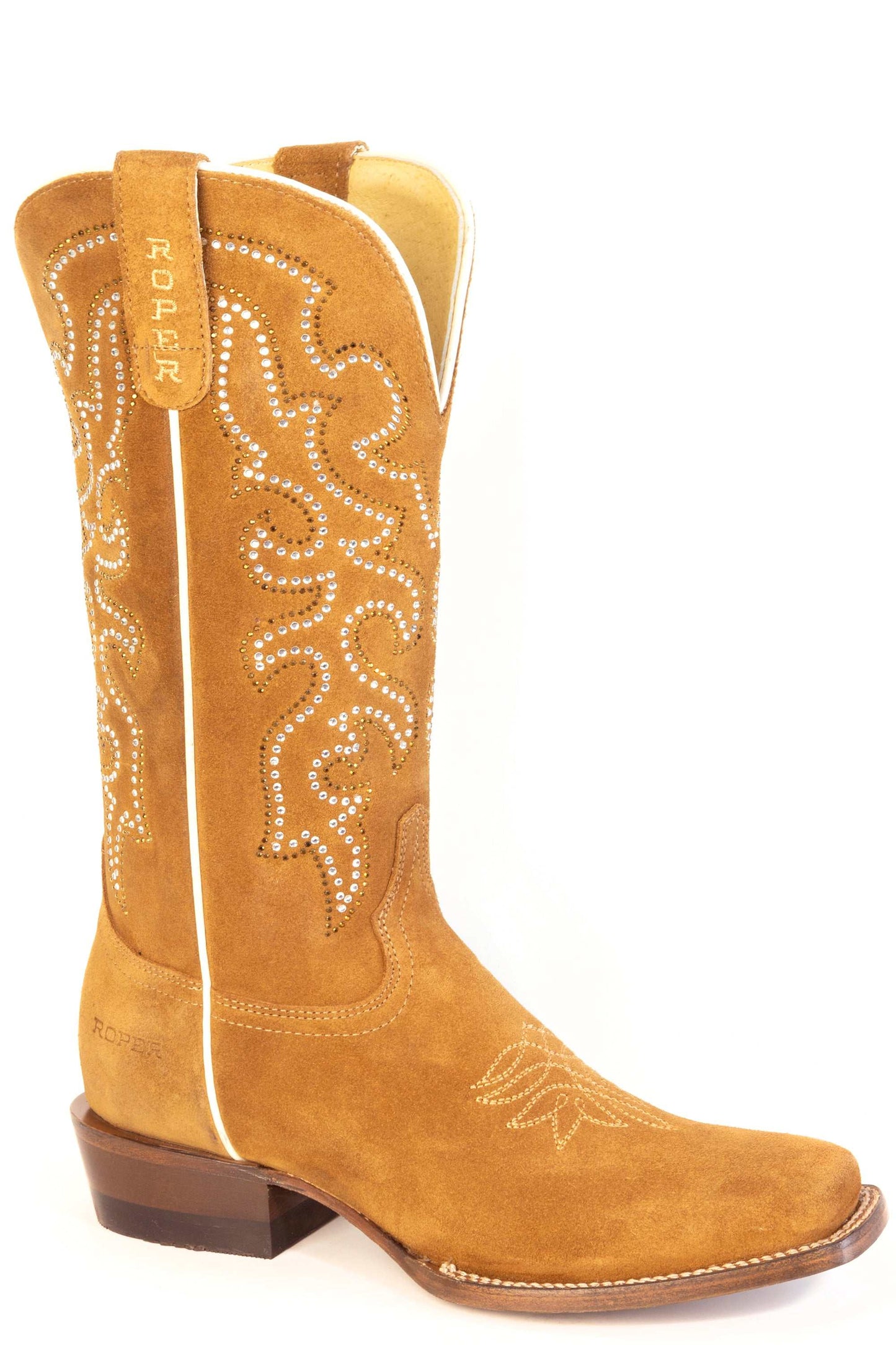 Women's Roper Classy Suede Leather Boots Handcrafted Tan