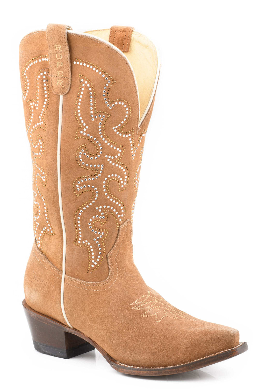 Women's Roper Classy Suede Leather Boots Handcrafted Tan