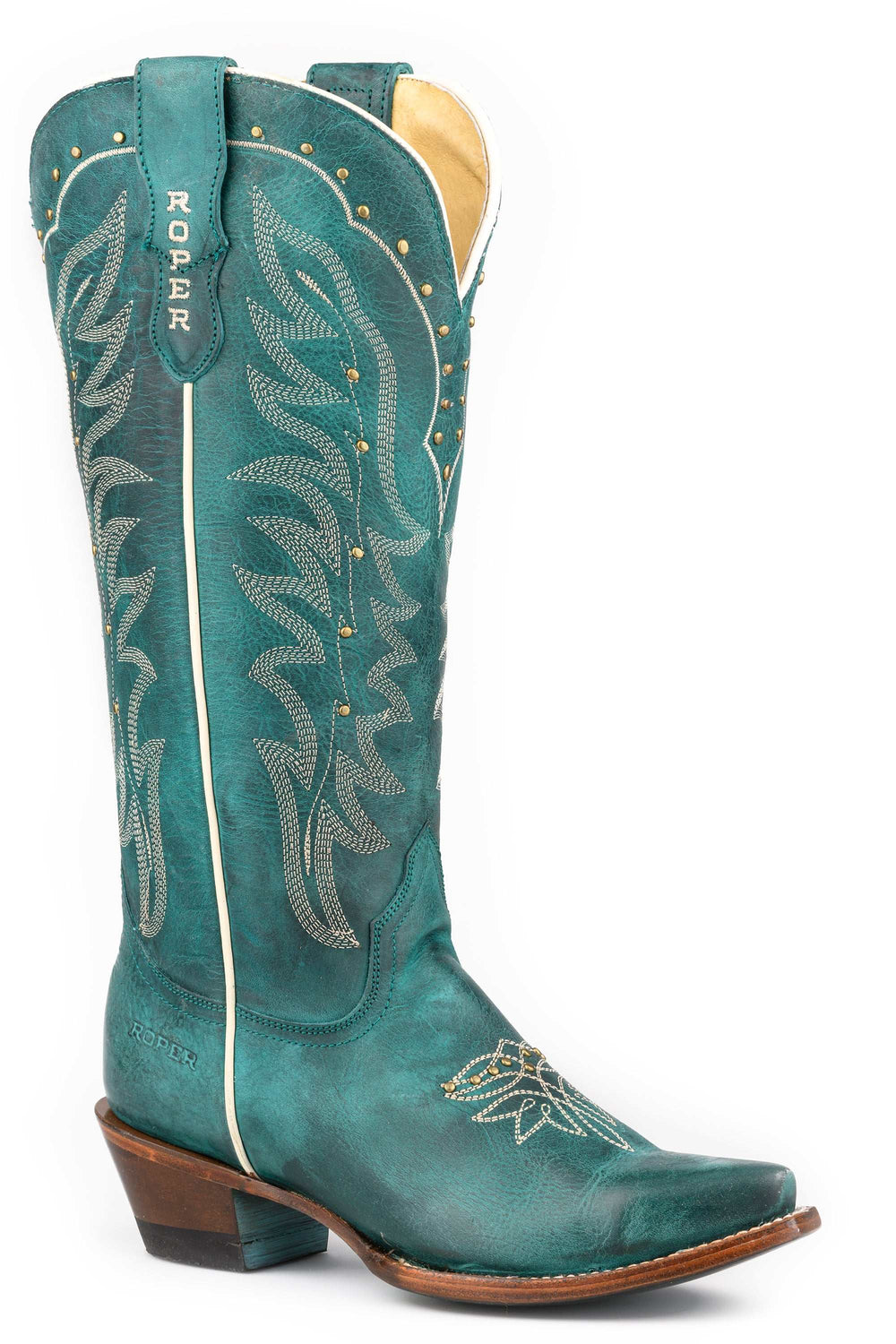 Women's Roper Turquoise Skye Leather Boots Handcrafted Blue