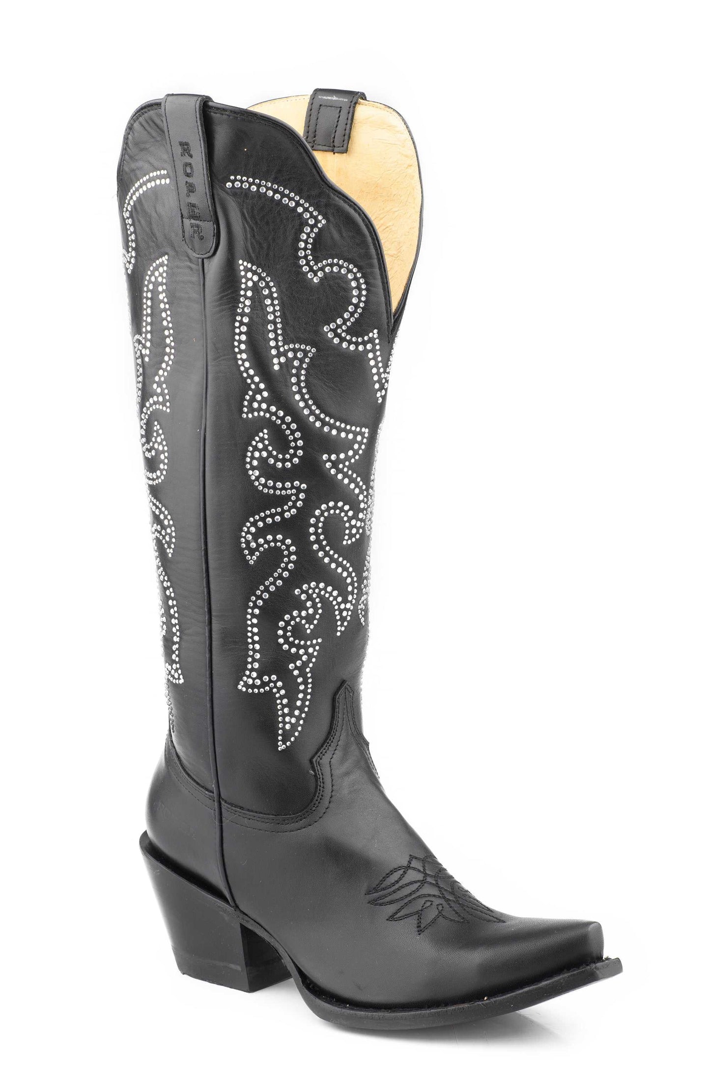 Women's Roper Sparkly Leather Boots Handcrafted Black
