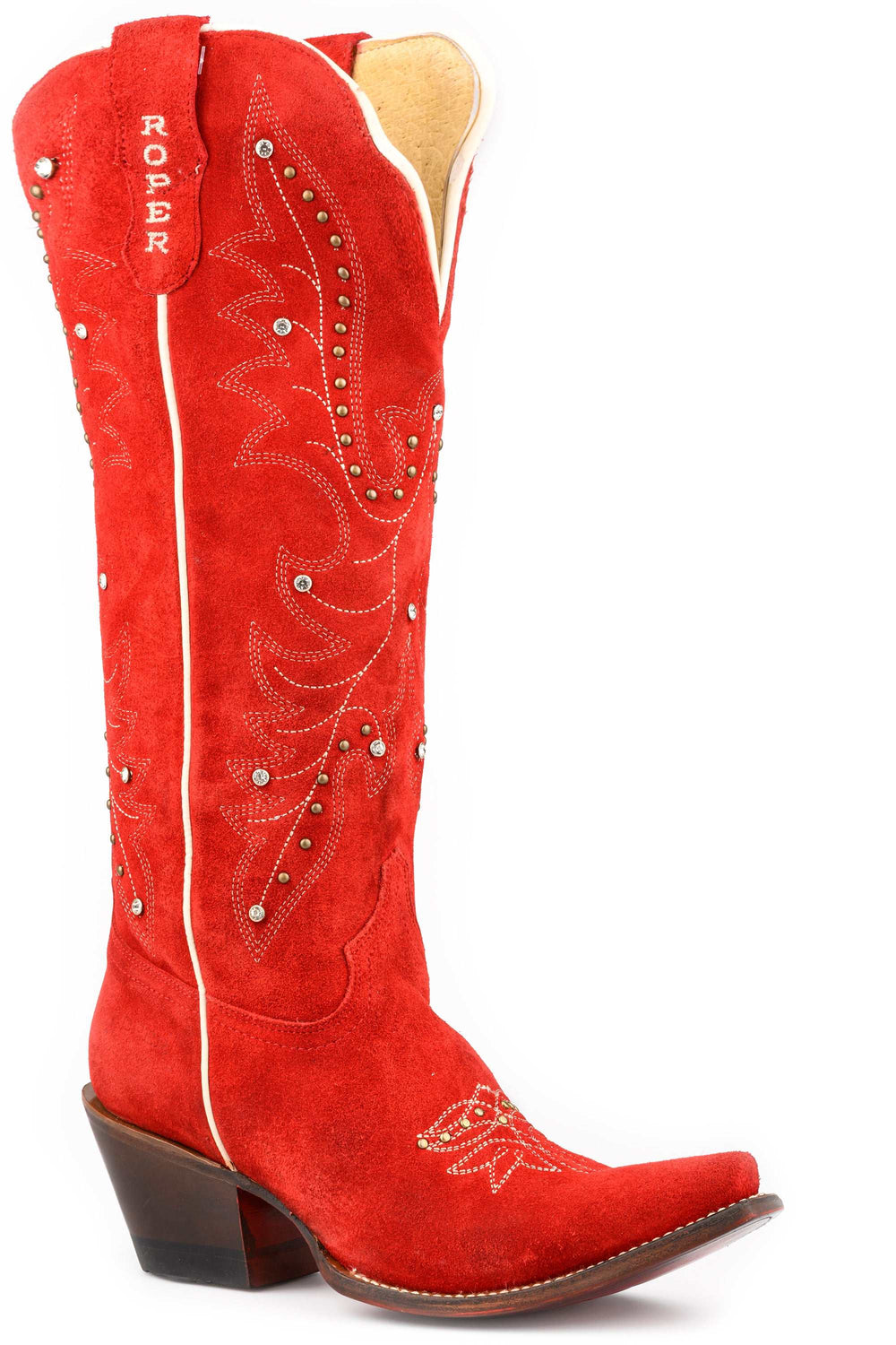Women's Roper Scarlet Suede Leather Boots Handcrafted Red