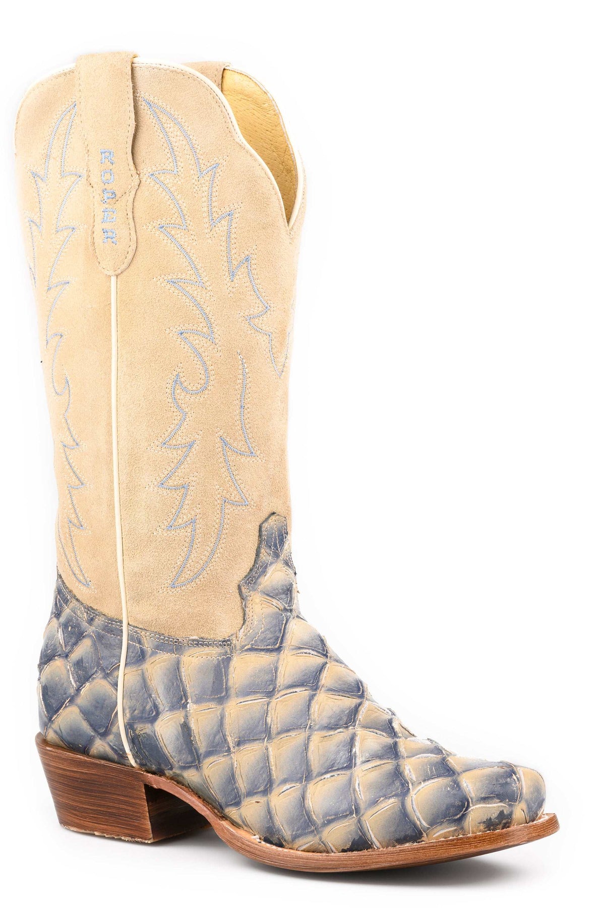 Women's Roper Faith Pirarucu Print Boots Handcrafted Blue