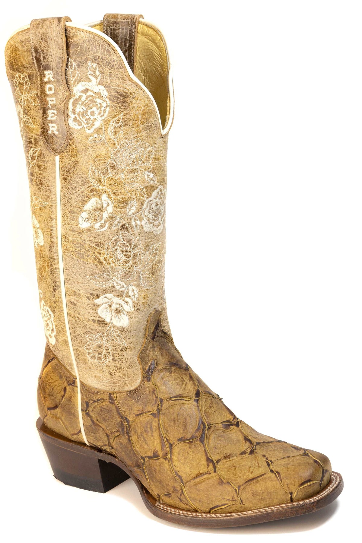 Women's Roper Rosie Pirarucu Leather Boots Handcrafted Brown