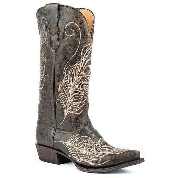 Damen Roper Feather Snip Toe Stiefel Handgefertigt Schwarz