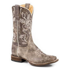 Women's Roper Desert Rose Leather Boots Handcrafted Brown
