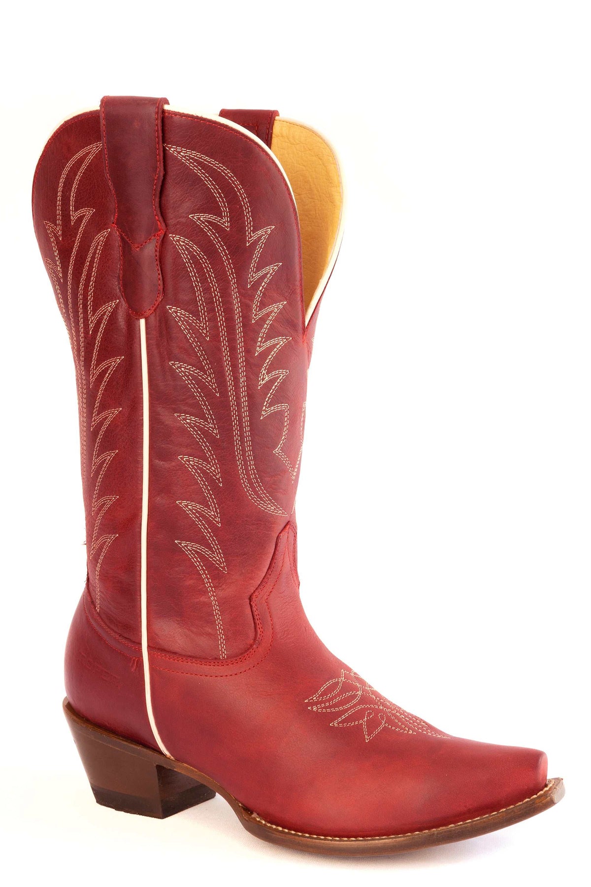 Women's Roper Rodeo Red Wide Calf Leather Boots Handcrafted Red