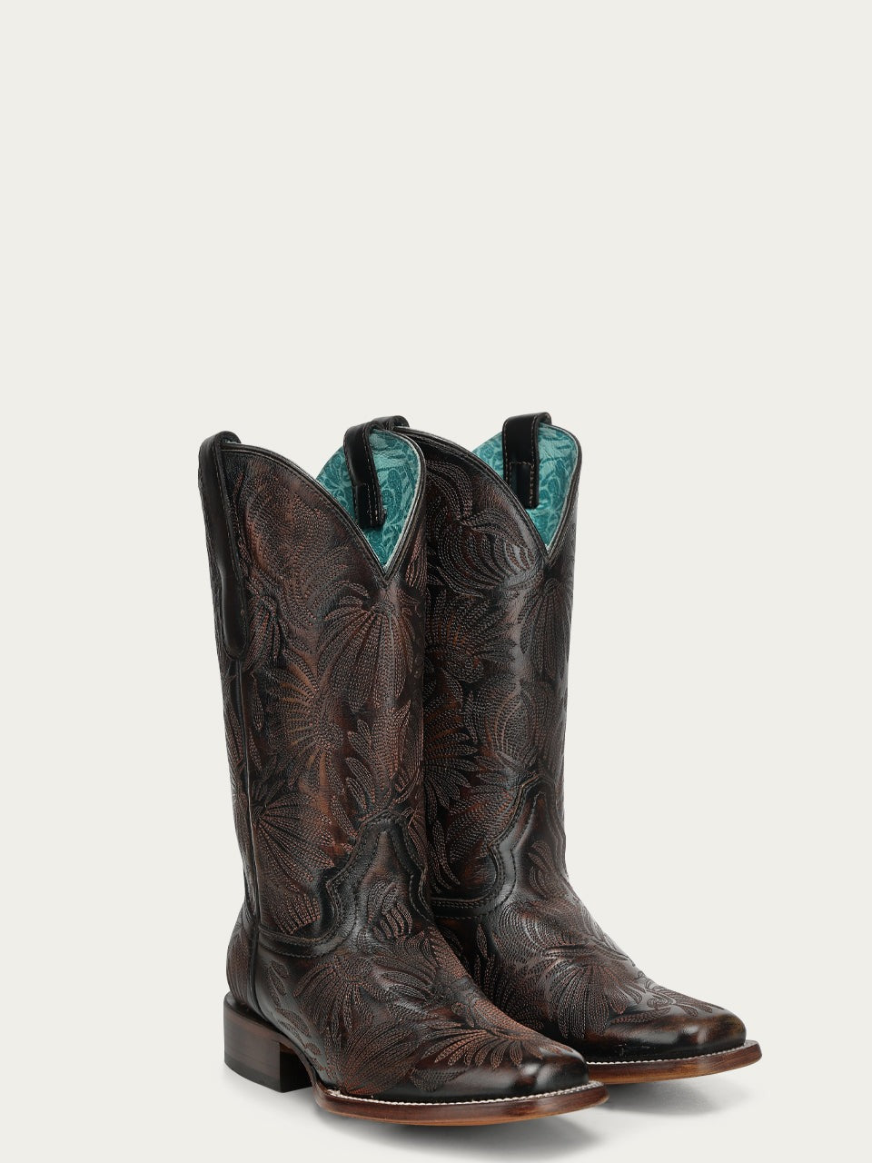 Women's Corral Black Genuine Leather Boots with Floral Petal Embroidery
