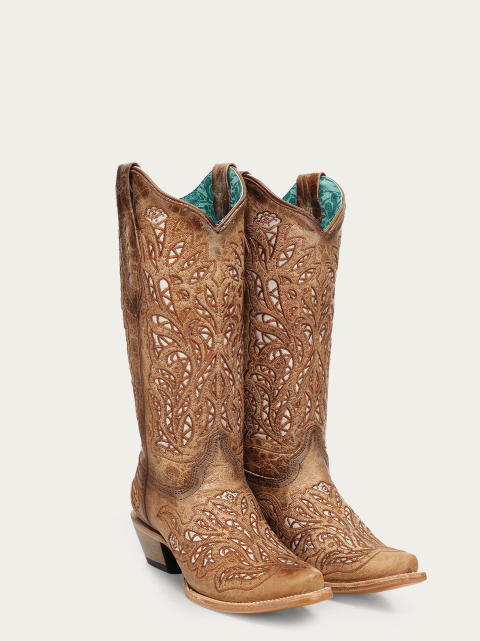 Women's Corral Sand Genuine Leather Boots with Glitter Inlay & Embroidery