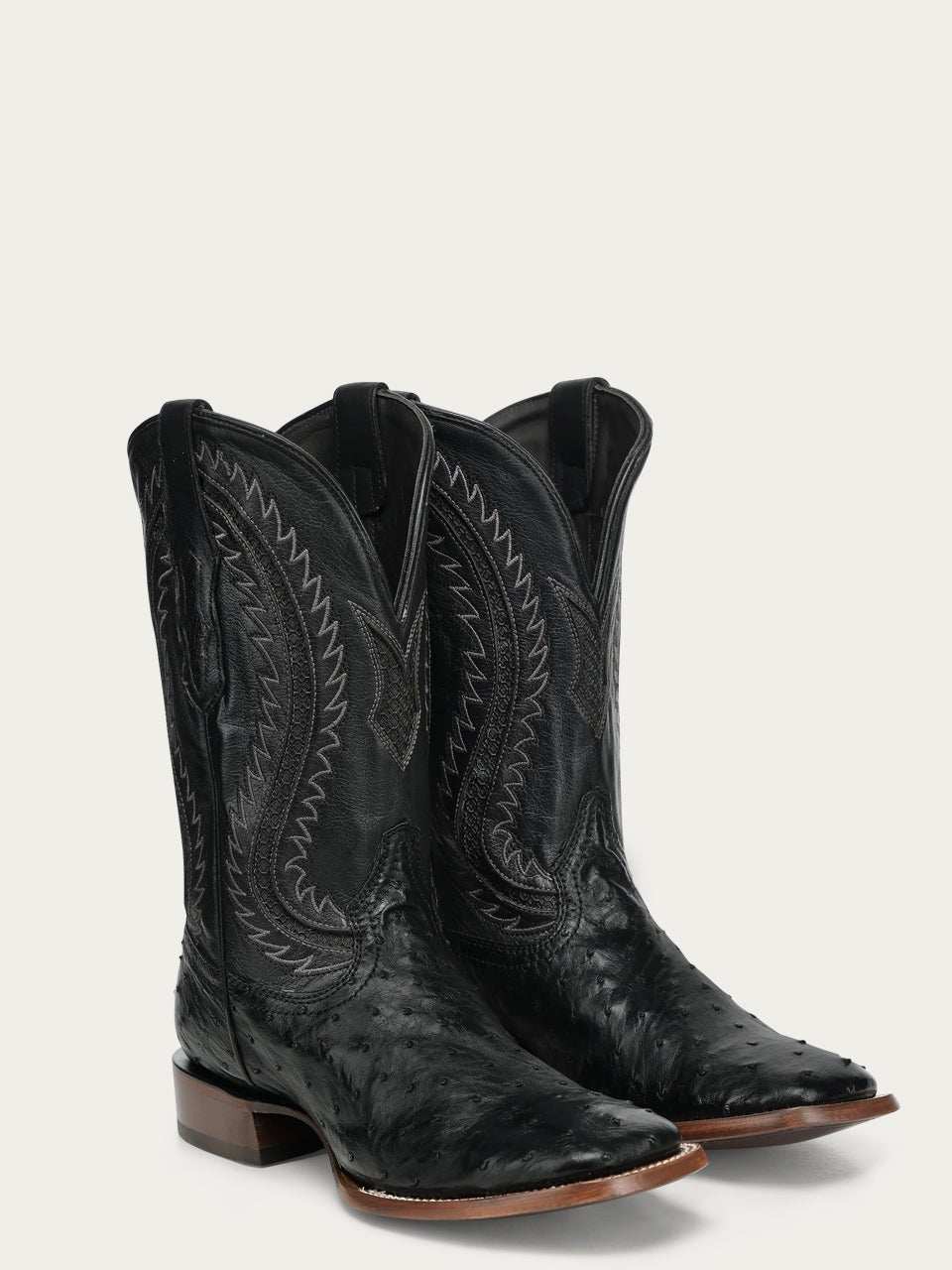 Men's Corral Black Genuine Ostrich Boots with Inlay & Embroidery