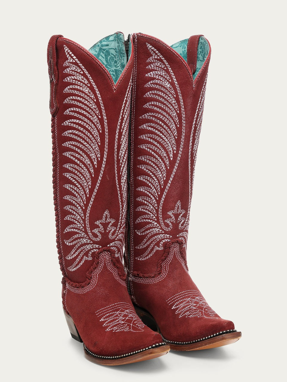 Women's Corral Wine Genuine Leather Boots with Embroidery & Woven & Metallic Welt Tall Top
