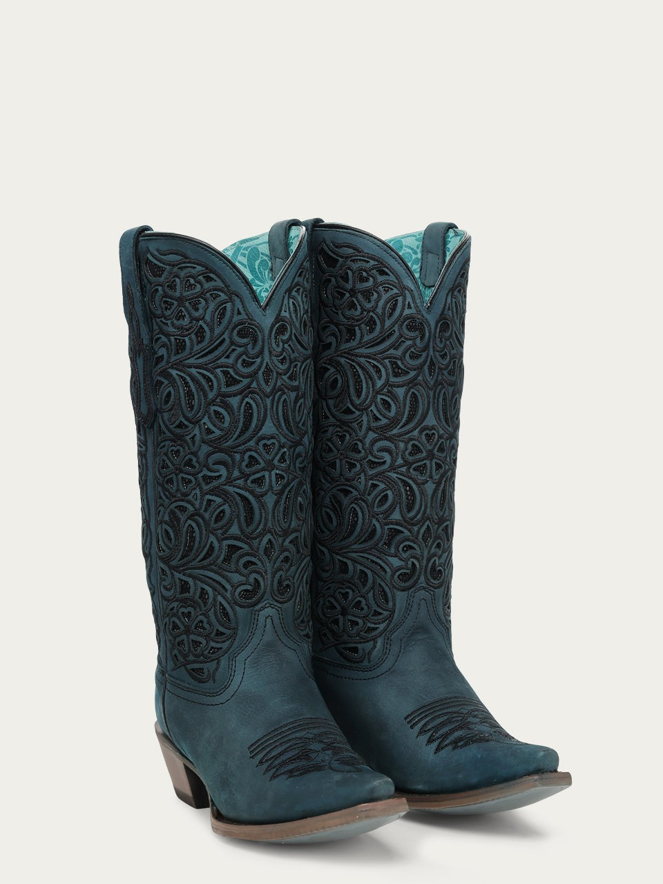 Women's Corral Navy Blue Genuine Leather Boots with Inlay & Flowered Embroidery