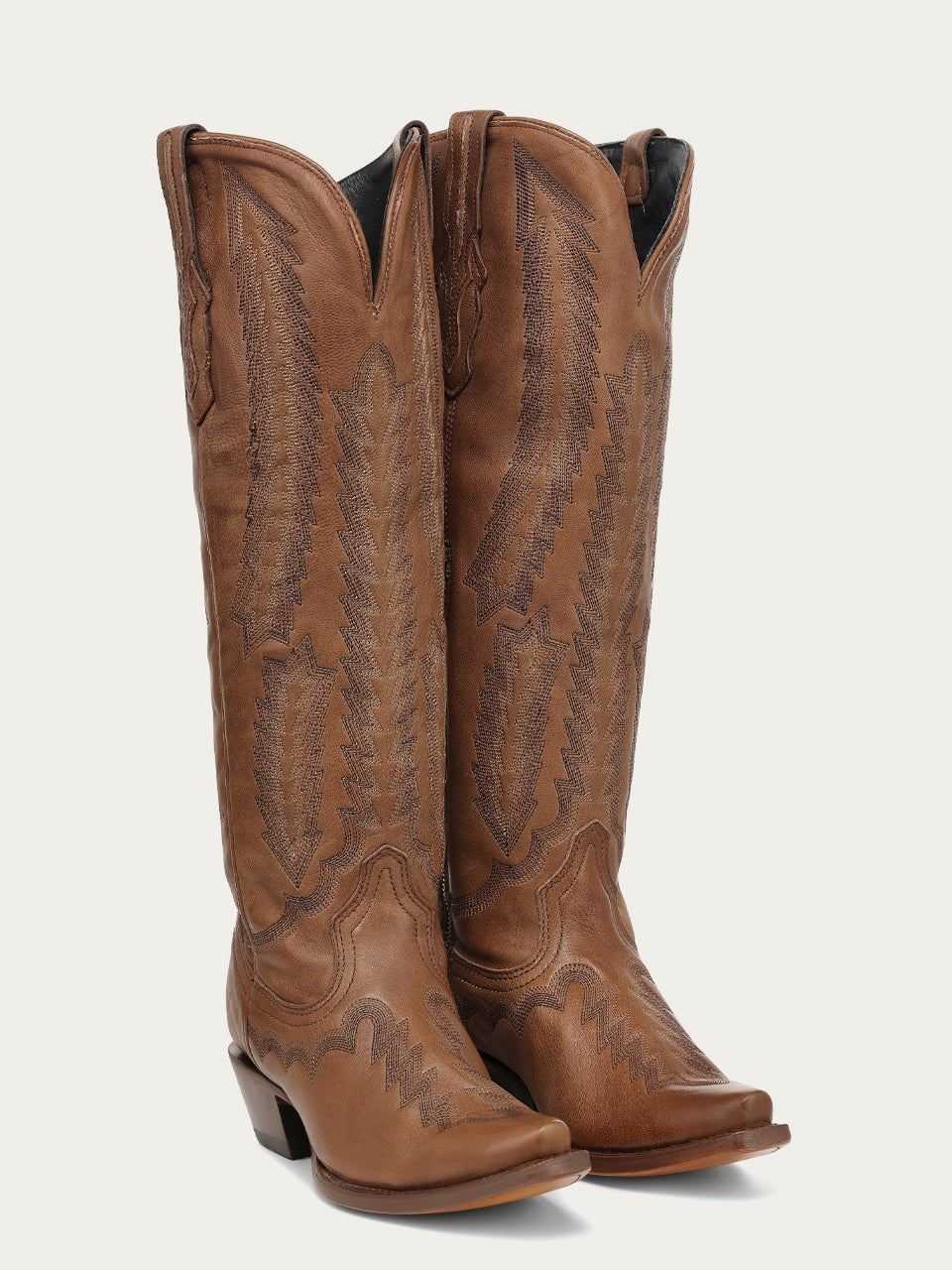 Women's Corral Honey Genuine Leather Boots with Serrated Pattern Embroidery Tall Top Cowboy Boot