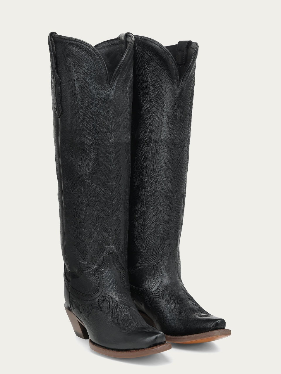 Women's Corral Black Genuine Leather Boots with Serrated Pattern Embroidery Tall Top