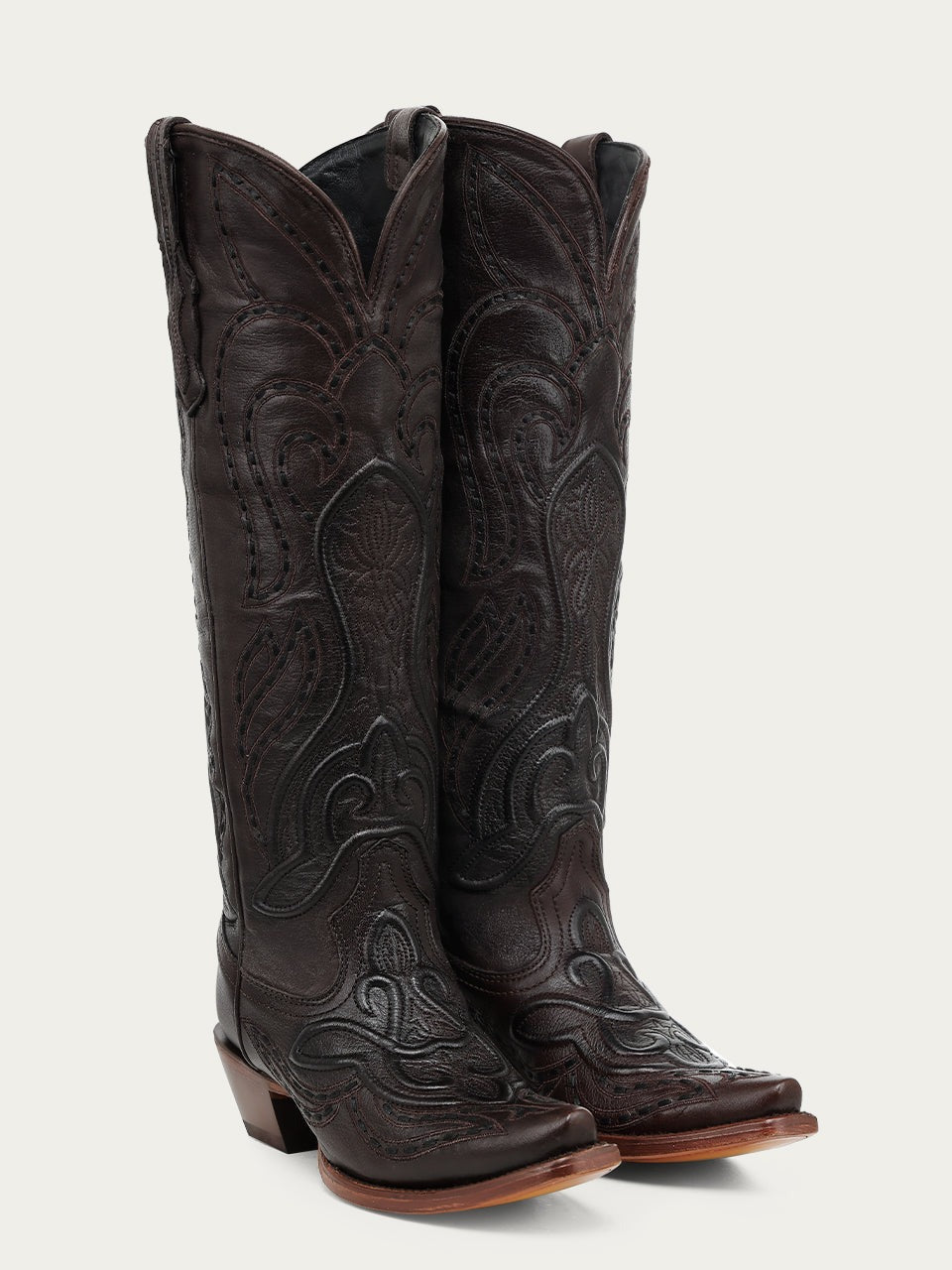 Women's Corral Chocolate Genuine Leather Boots with Raised Woven Embroidery Tall Top