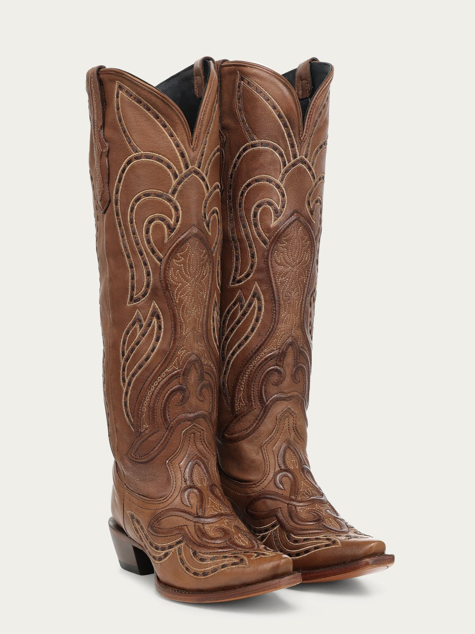Women's Corral Honey Genuine Leather Boots with Raised Woven Embroidery Tall Top Cowboy Boot