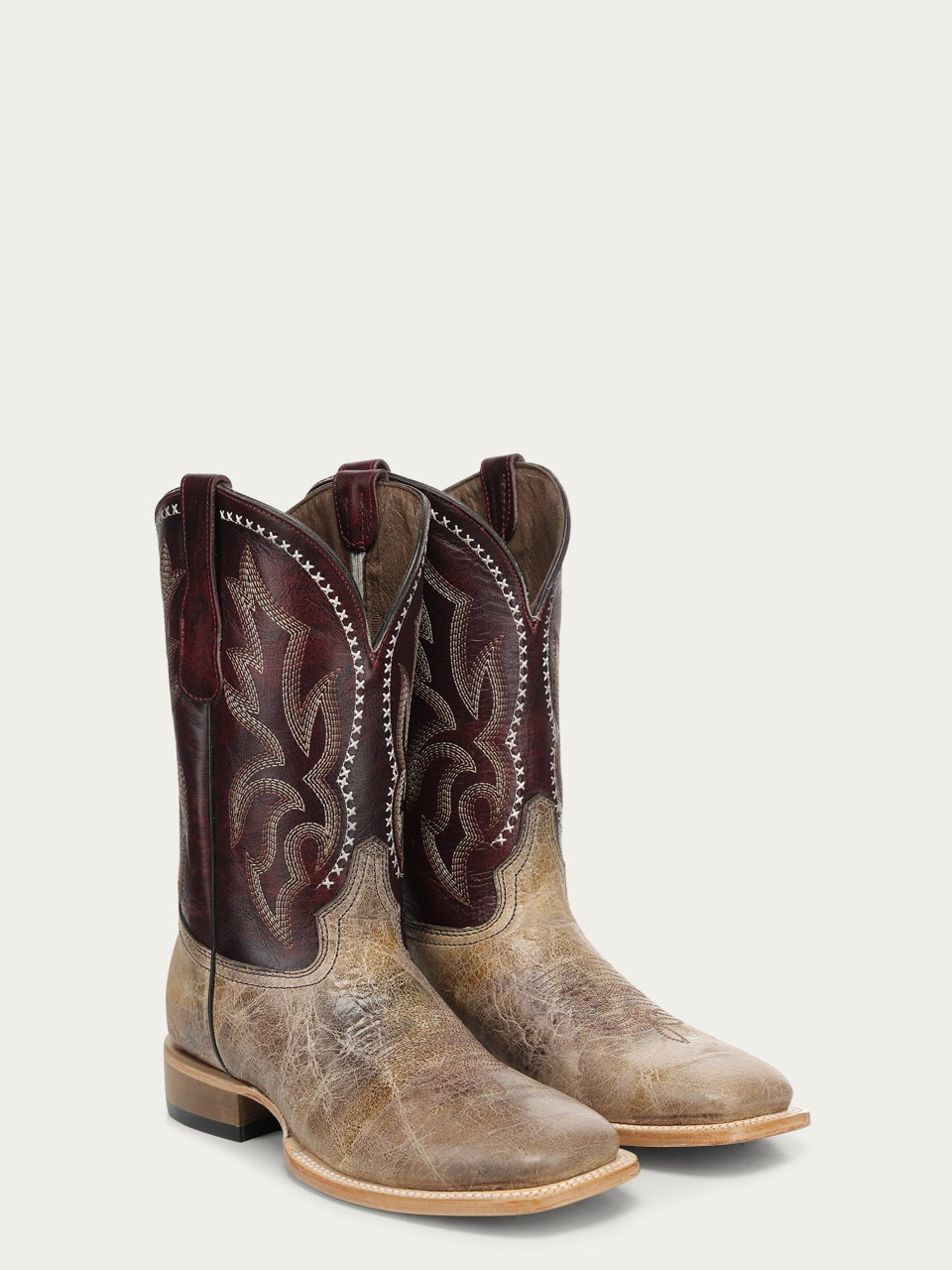 Men's Circle G Bone Genuine Leather Boots with Red Embroidery