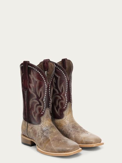 Men's Circle G Bone Genuine Leather Boots with Red Embroidery