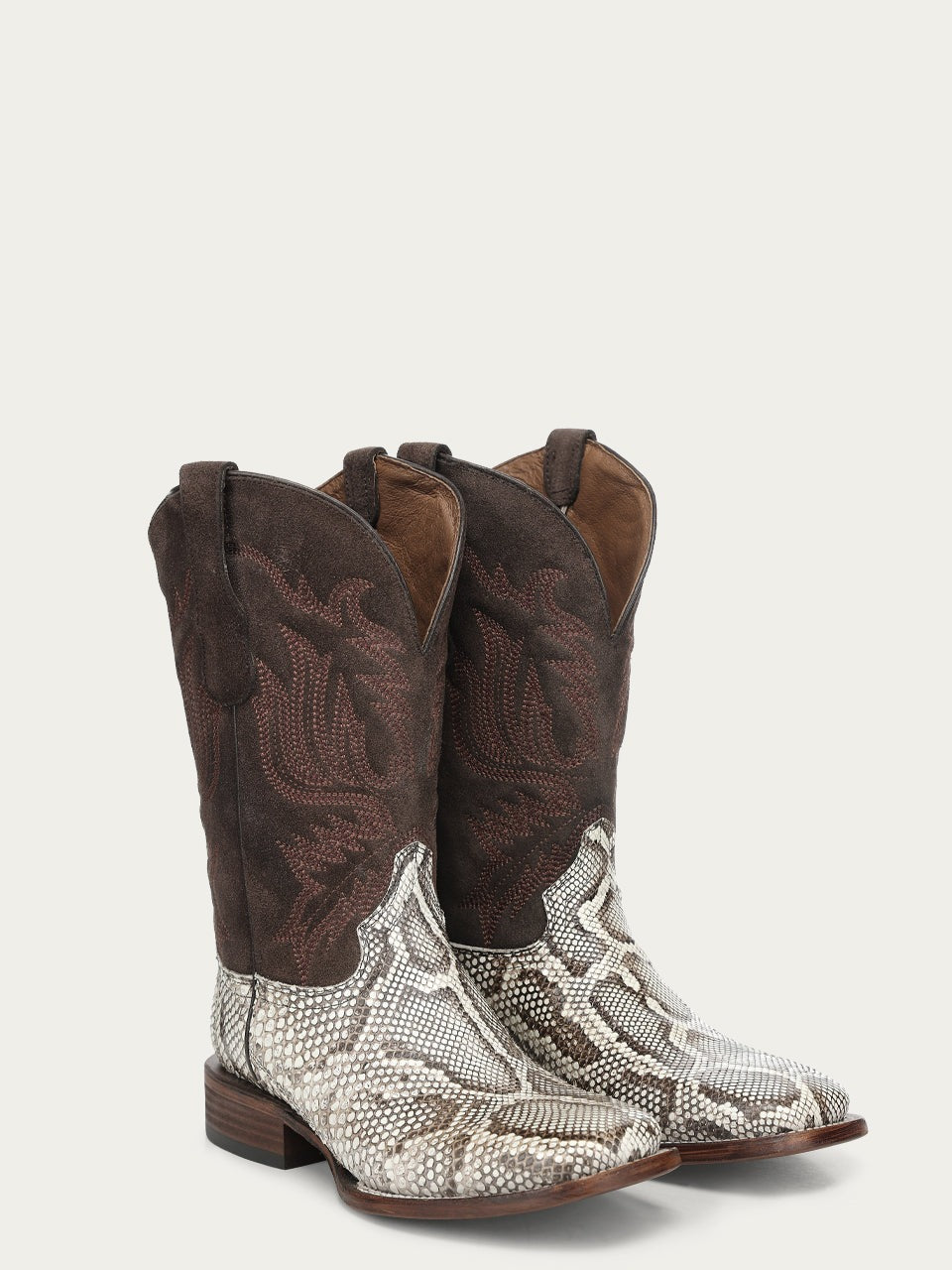 Men's Circle G White Genuine Python Boots with Embroidery