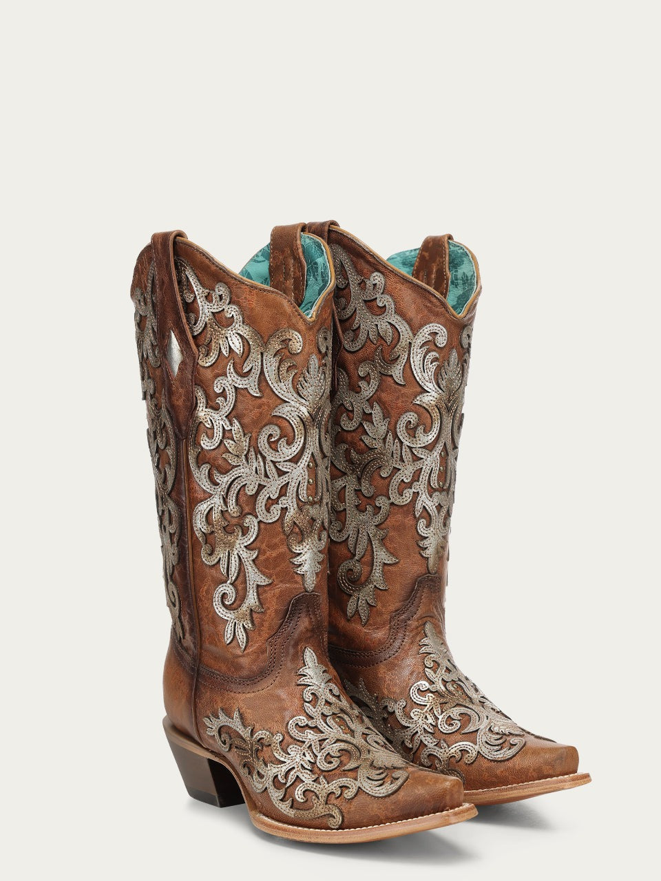 Women's Corral Shedron Genuine Leather Boots with Overlay & Embroidery & Studs