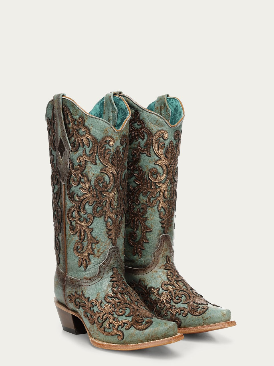 Women's Corral Turquoise Genuine Leather Boots with Overlay & Embroidery & Studs