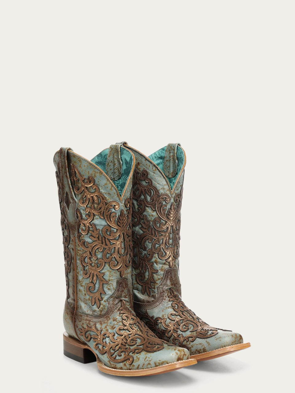 Women's Corral Turquoise Genuine Leather Boots with Gold Overlay & Embroidery