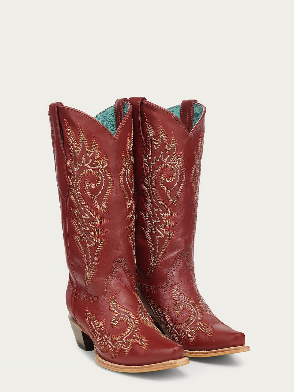 Women's Corral Red Genuine Leather Boots with Flames Embroidery
