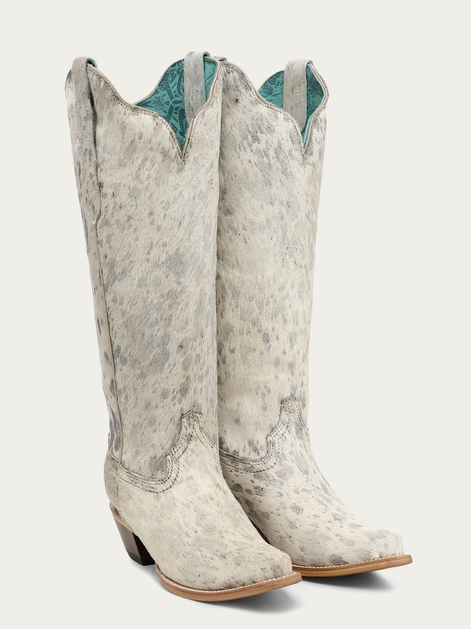 Women's Corral Bone Genuine Leather Boots with Silver Paint Splater Tall Top Cowboy Boot