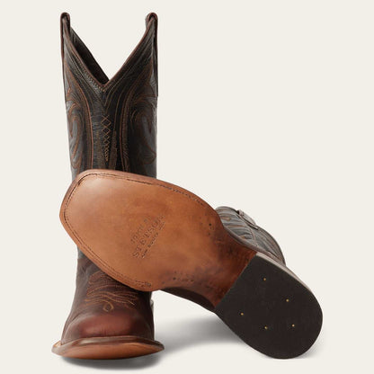 Men's Stetson Cody Boots brown handcrafted square toe leather boots with intricate stitching