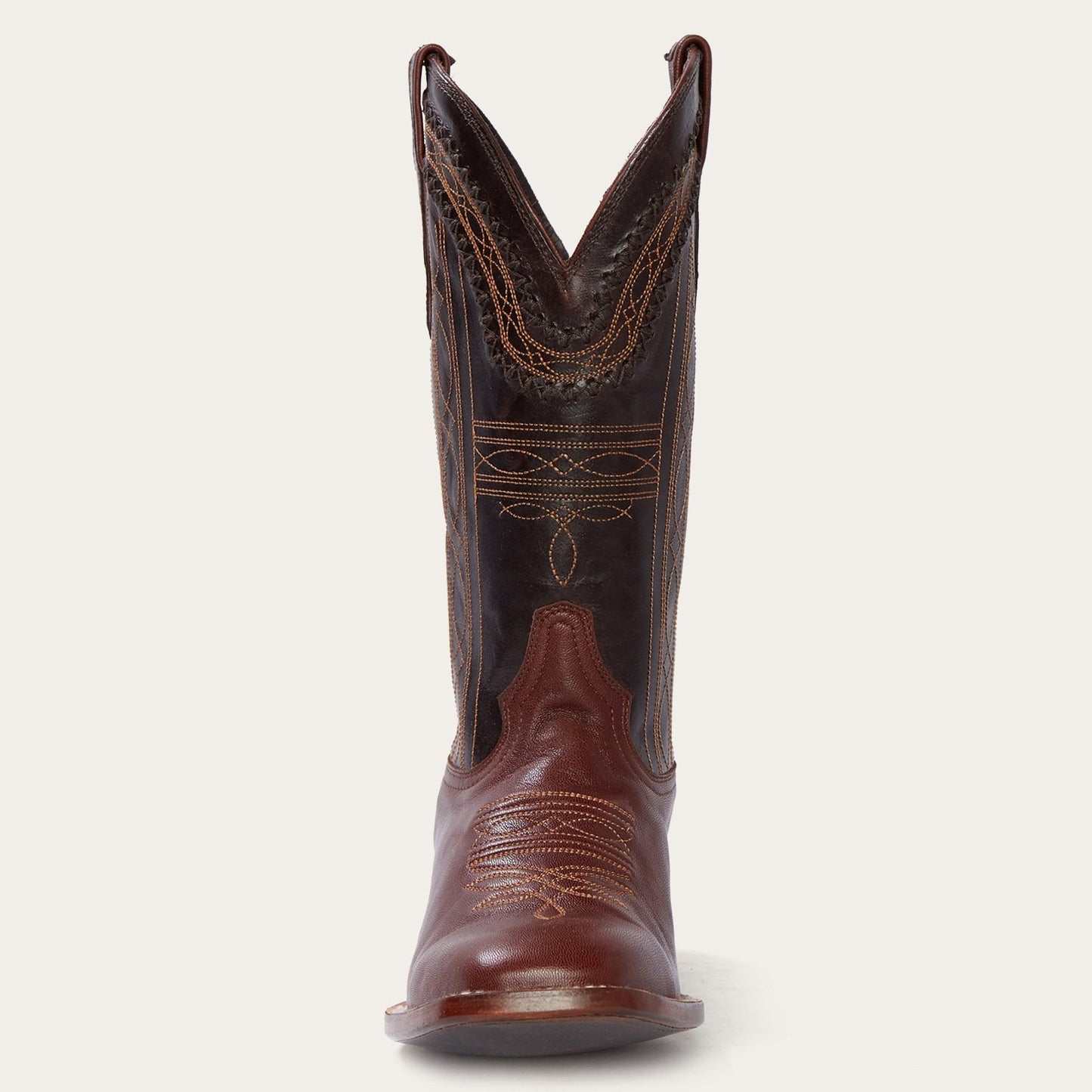 Men's Stetson Denver Boots brown handcrafted leather square toe with intricate stitching