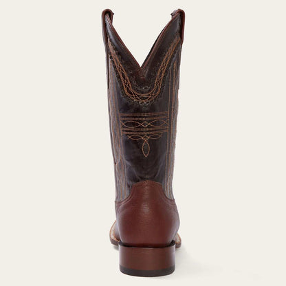 Men's Stetson Denver Boots brown handcrafted leather square toe with intricate stitching