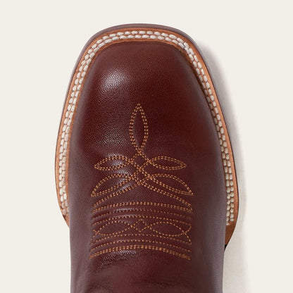 Men's Stetson Denver Boots brown handcrafted leather square toe with intricate stitching