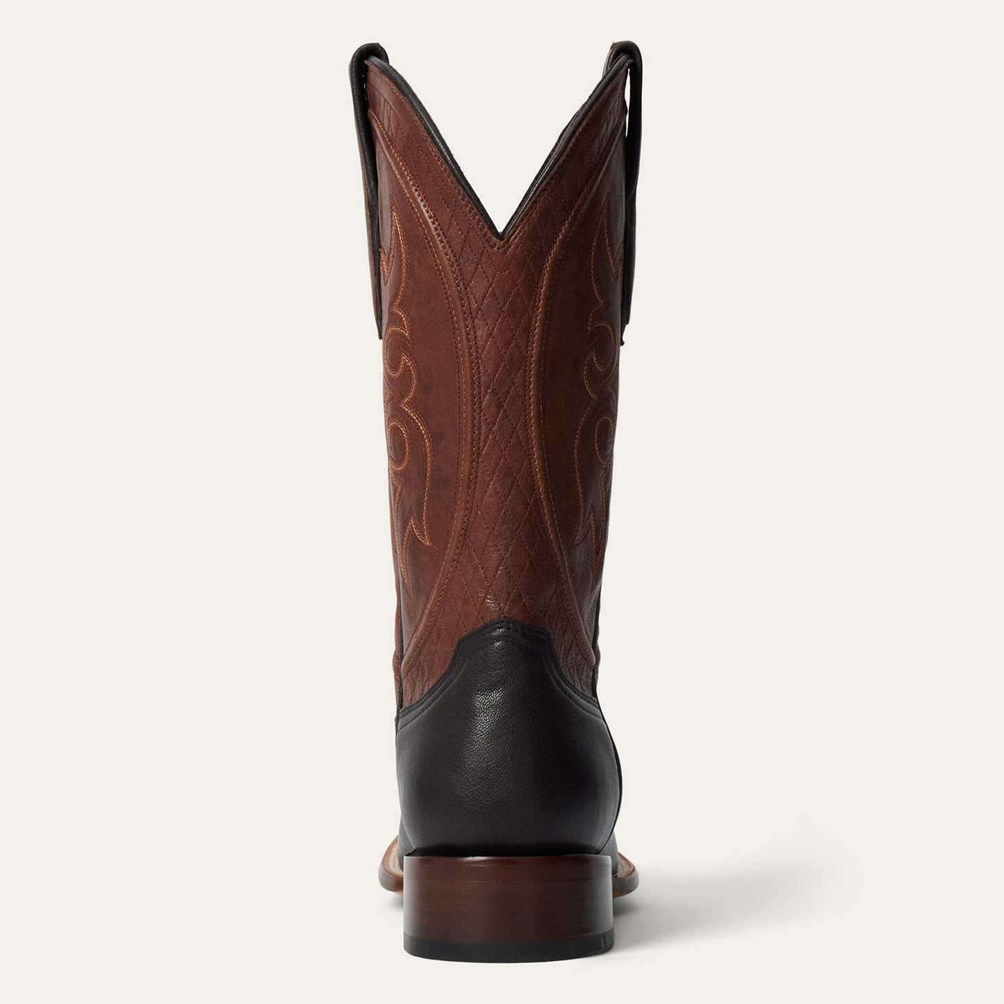 Men's Stetson Bridger handcrafted black goat leather boots with brown shaft and intricate stitching